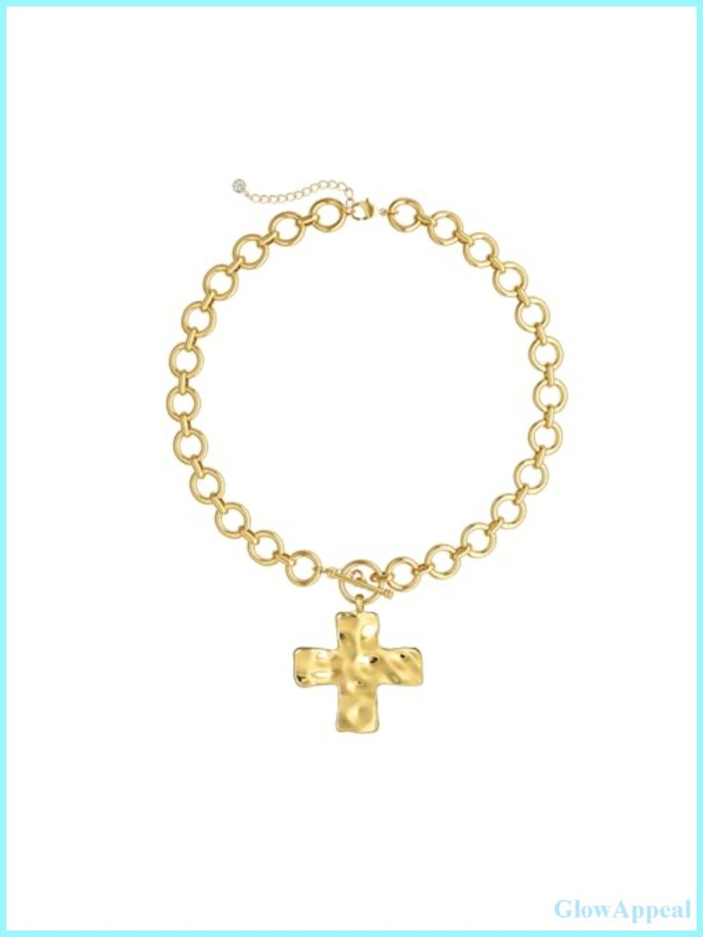 14K Gold Plated Chunky Cross Necklace with Toggle Clasp